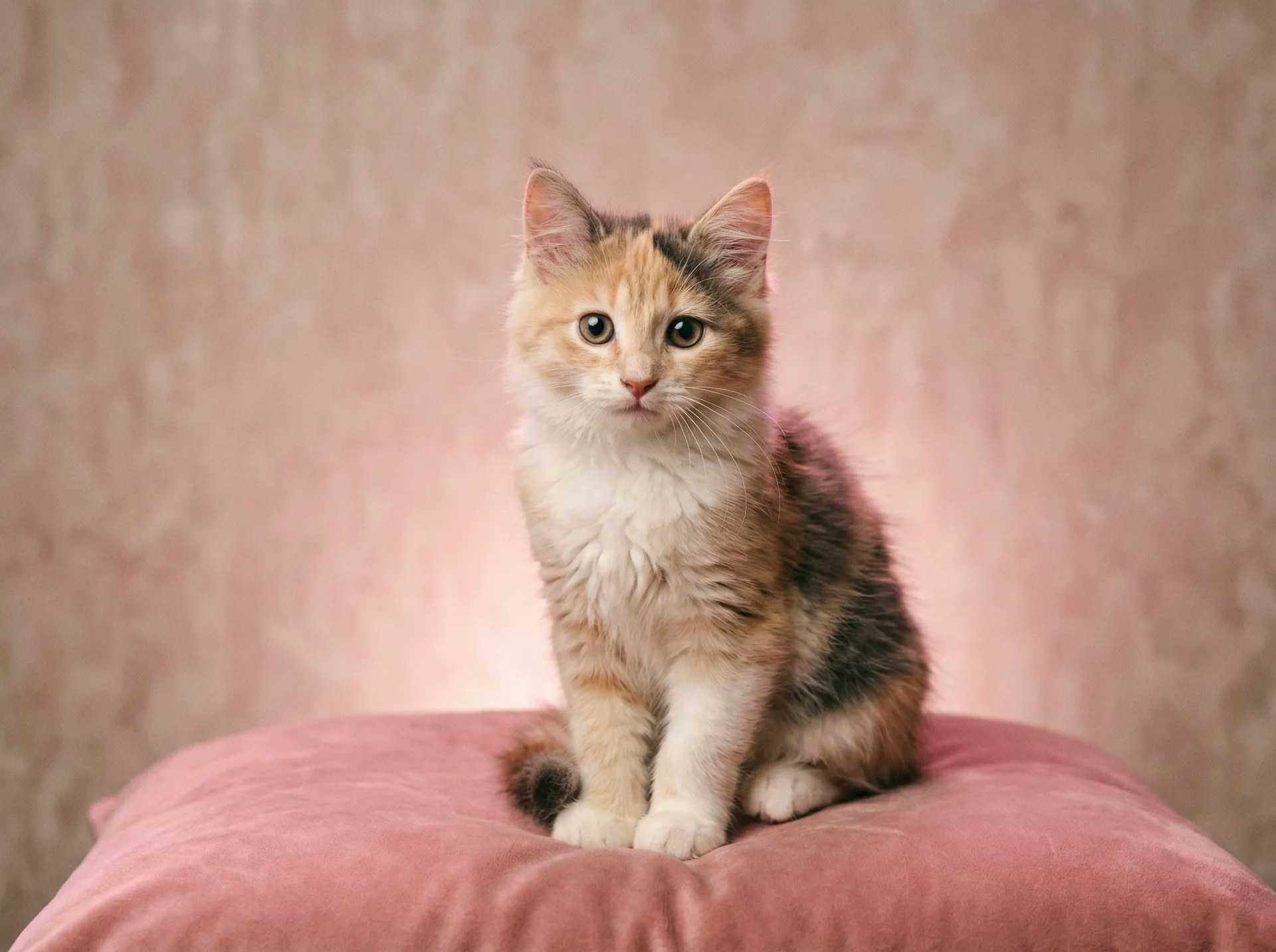 优雅的少女猫坐在粉色靠垫上 - 杏吧苹果版